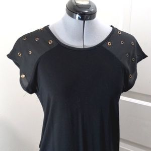 Carol Rose, Size S, Black Top with gold grommets on the shoulder.